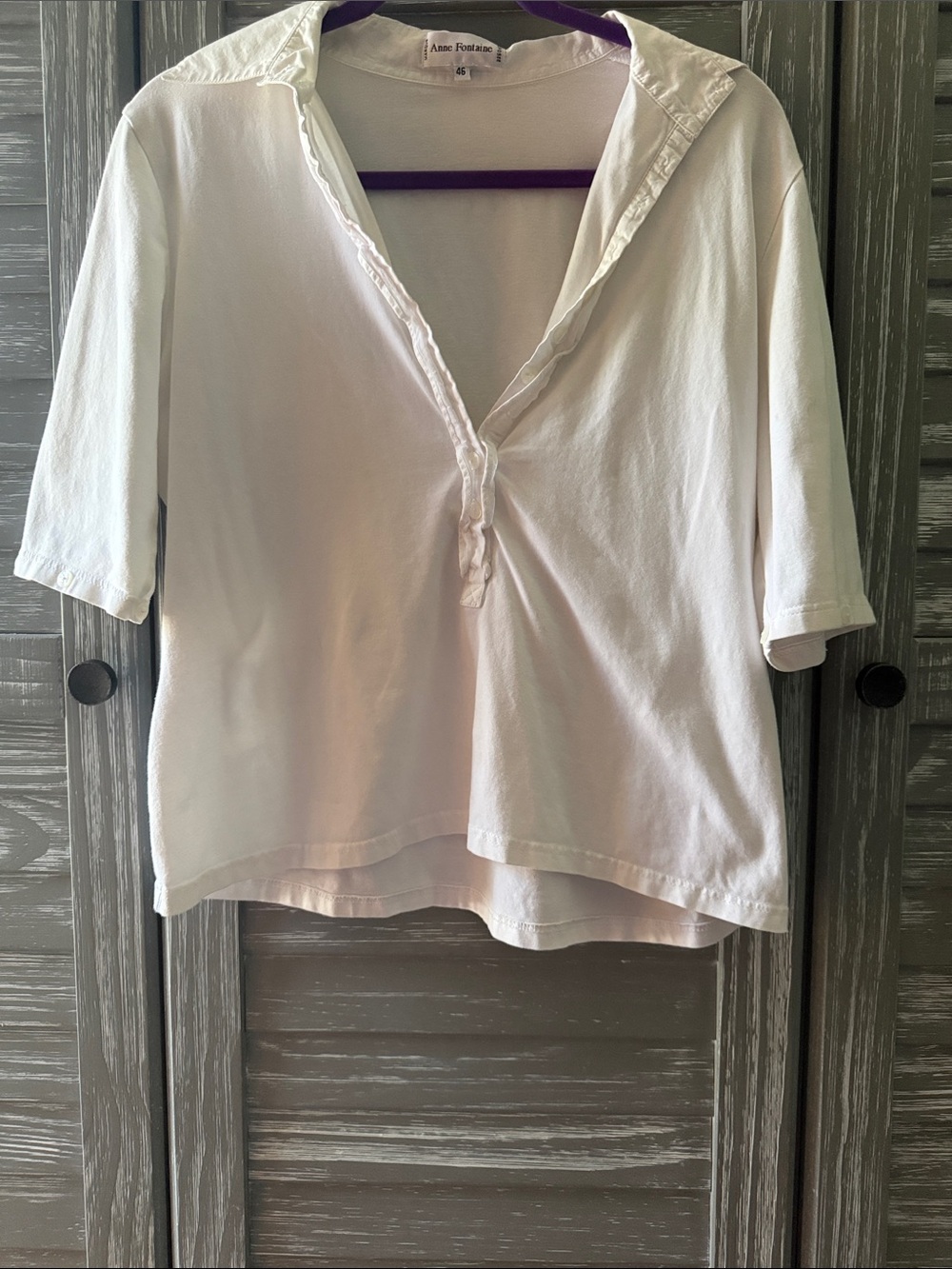 Anne Fontaine Cream Short-Sleeve V-Neck Tunic